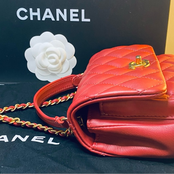 CHANEL Front Pocket Top Handle Flap Bag Quilted Calfskin Mini Pink - Picture 4 of 15